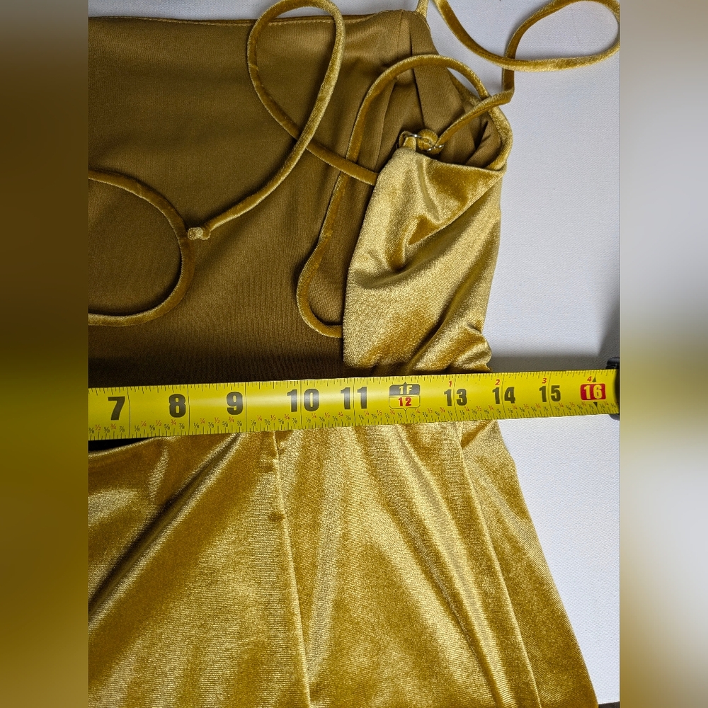 Urban Outfitters Women M Gold Velvet Square Neck Genova Tie Back Mini Dress - Picture 7 of 7
